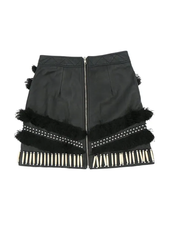 Nasty Gal Easy Rider Black Leather Embellished Fringe Mini Skirt XS - Image 5