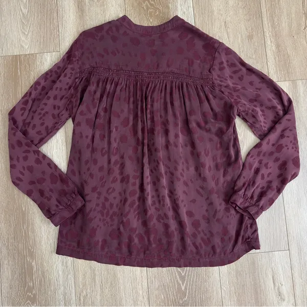 Cloth And Stone Leopard Print Button Down Blouse Burgundy Top Large - Image 5