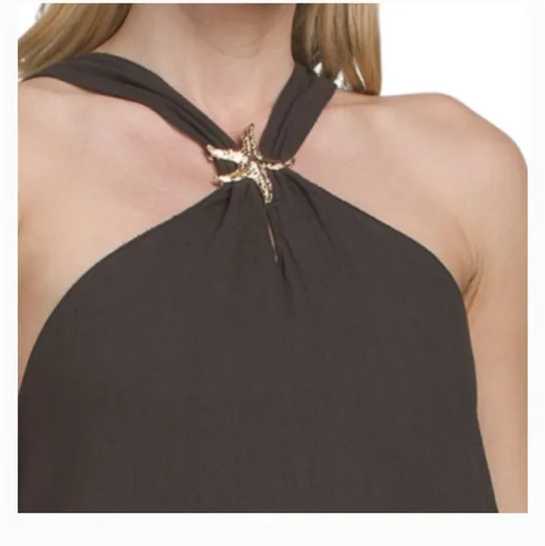 Brown Linen Maxi Starfish Dress - Image 3