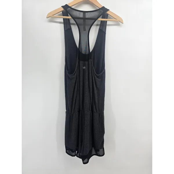 Alo Yoga Romper Womens Small Charcoal Gray Mesh Trim Racerback EUC - Image 3