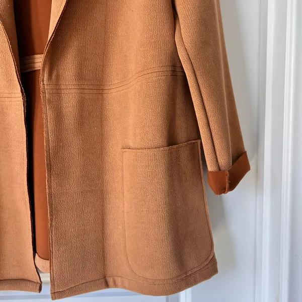 Zara‎ Brown Open Front Cardigan Large Long Sleeves Collared - Image 4