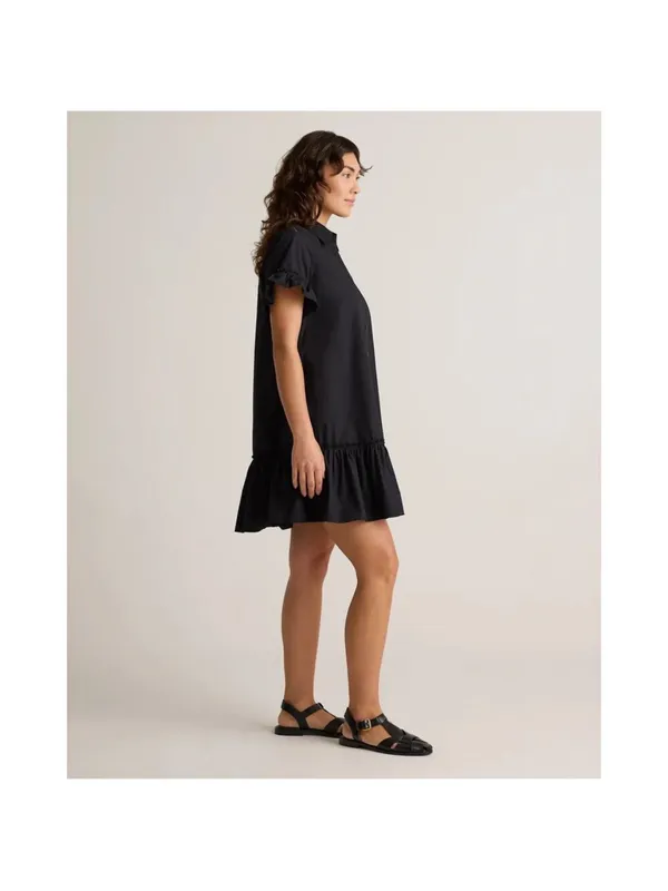 Quince 100% Organic Cotton Poplin Short Sleeve Ruffle Shirt Dress Large Black - Image 4