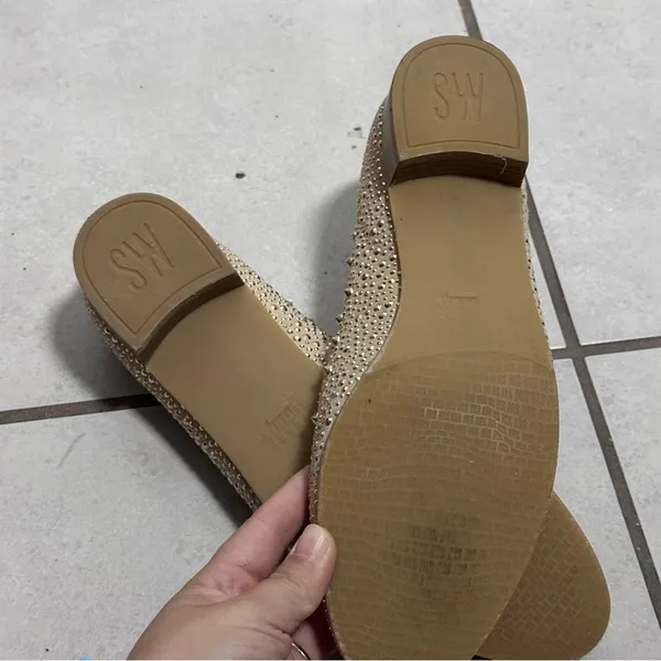 Stuart Weitzman Women Slipbeads Beige Blush Suede Gold Studded Loafer Flats‎ 8.5 - Image 7
