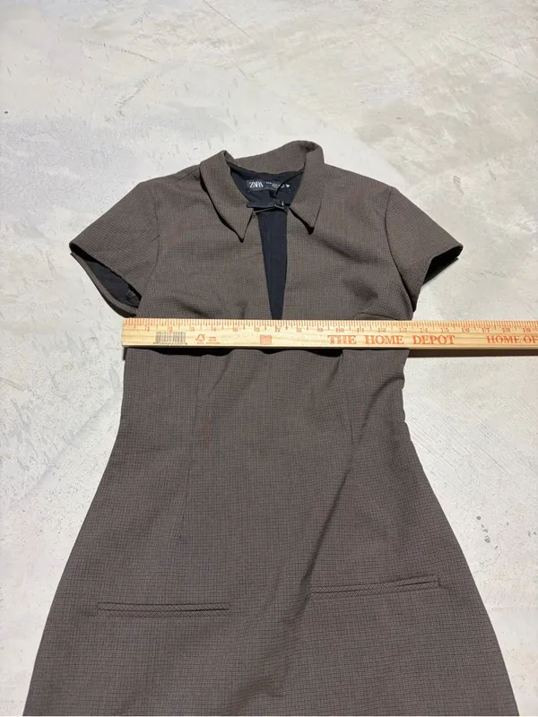 Zara Brown Short-Sleeve Collared Sheath Dress XS - Image 6
