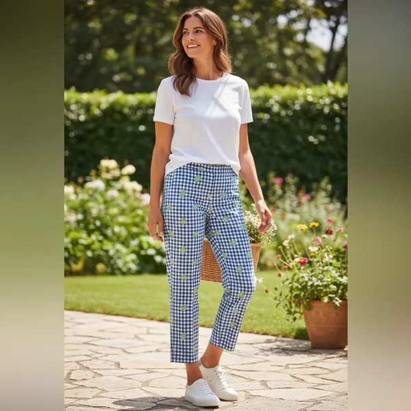 Lilly Pulitzer Blue Cotton Capri Hermit Crab Gingham Check Pants White Lbl 10 - Image 2