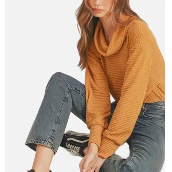 Free People NWT Women Large Orange Knit Sweater Top Lagenlook Boho Fall Cottage - Image 3