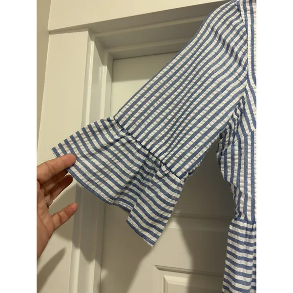 Women’s Size Small Blue Striped Bell Sleeve Fit & Flare Casual Game Day Modest - Image 3