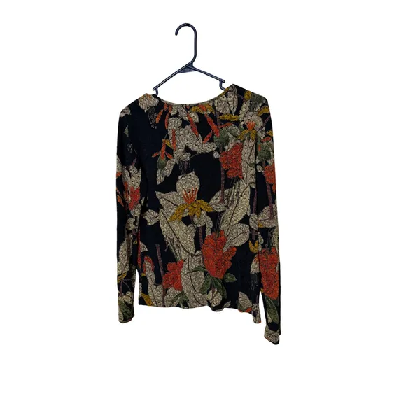 Chicos Design Womens Floral V-Neck Long Sleeve Top Black Orange Size 2 large - Image 6