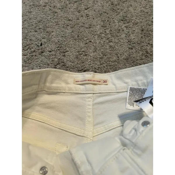 Levis Womens Size 30 White/cream High Waisted‎ Wide Leg Crop Utility Cargo Jeans - Image 5