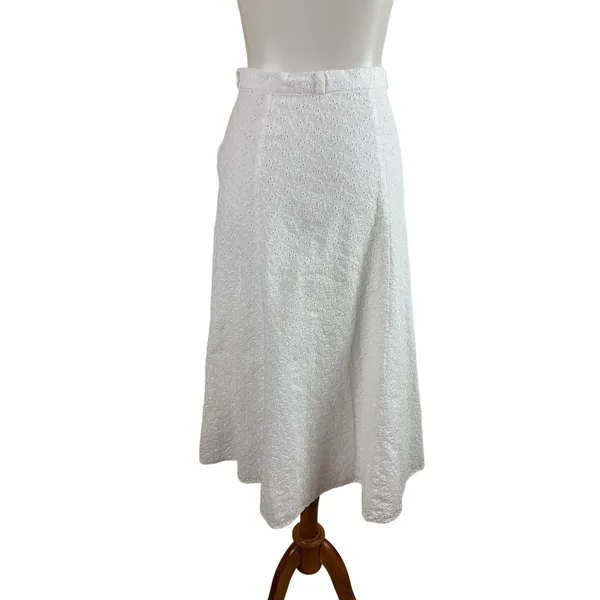 Reformation White‎ Eyelet Midi Skirt Cottagecore Summer 2 No Belt - Image 2
