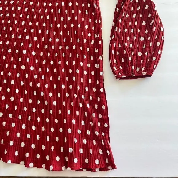 Lulus Pleat to Meet You Wine Red Polka Dot Long Sleeve Shift Dress LARGE‎ - Image 6