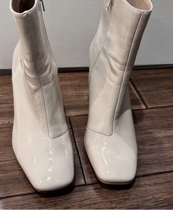 Steve Madden 'Taryn' Nude Patent Square Toe Block Heel Ankle Boots - Image 9