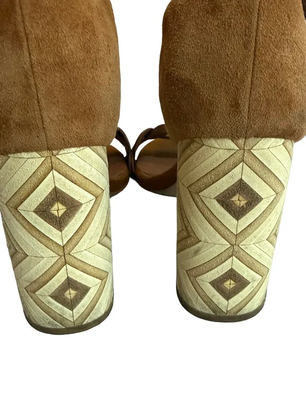 Jeffrey Campbell LIndsay Sandals Suede Camel Block Heel Retro Size 7 Women's - Image 8