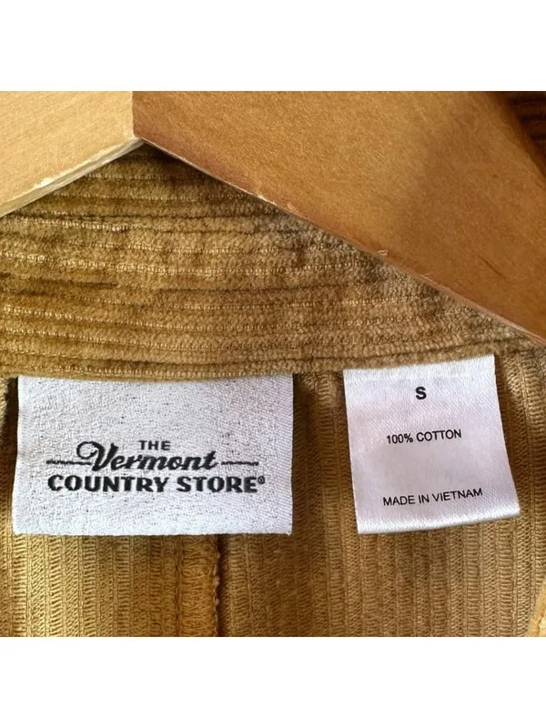 Vermont Country Store Mustard Corduroy Polo Dress S Cotton Cottagecore - Image 5