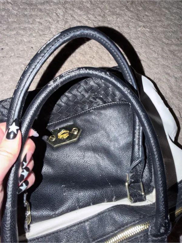 Black and White Women's Satchel Bag - Classic Two-Tone Leather - Image 6