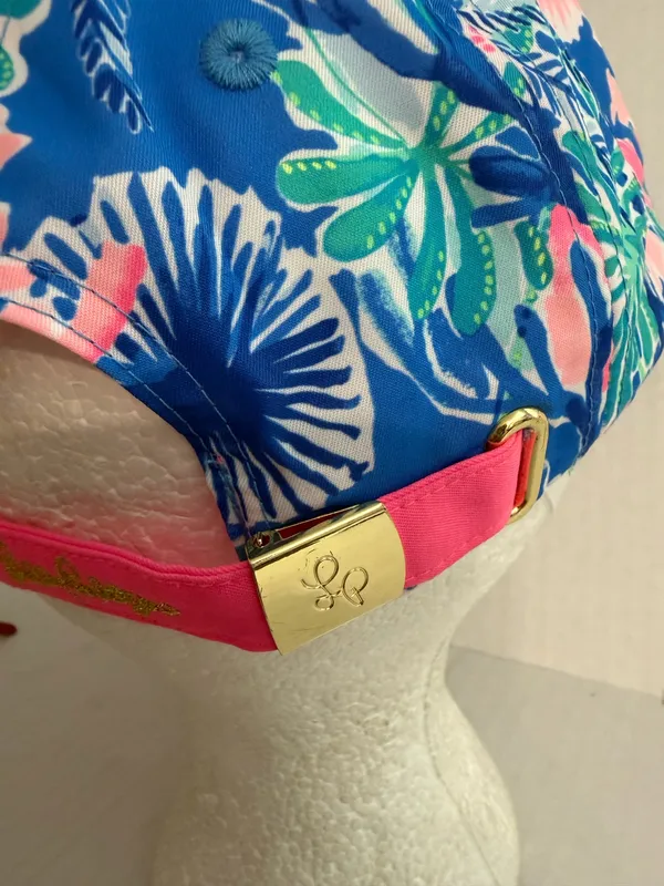 Lilly Pulitzer Blue Tropical Print Sun Hat with Pink & Green Accents - Image 4
