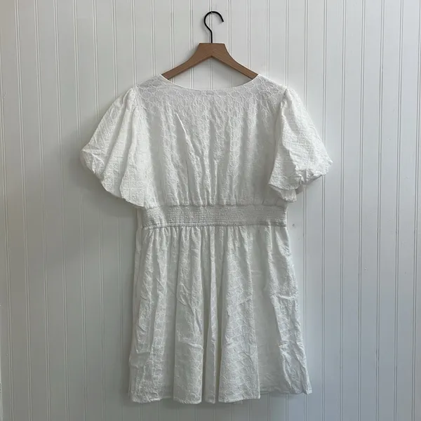 ALTAR’D STATE Briana Eyelet Puff Sleeve Sweetheart Mini Dress in White Size XL - Image 7