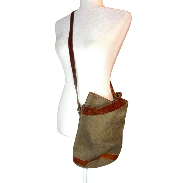 Furla Soft Italian Suede Large‎ Hobo Bag Brown Croc Embossed Leather Trim Buckle - Image 7