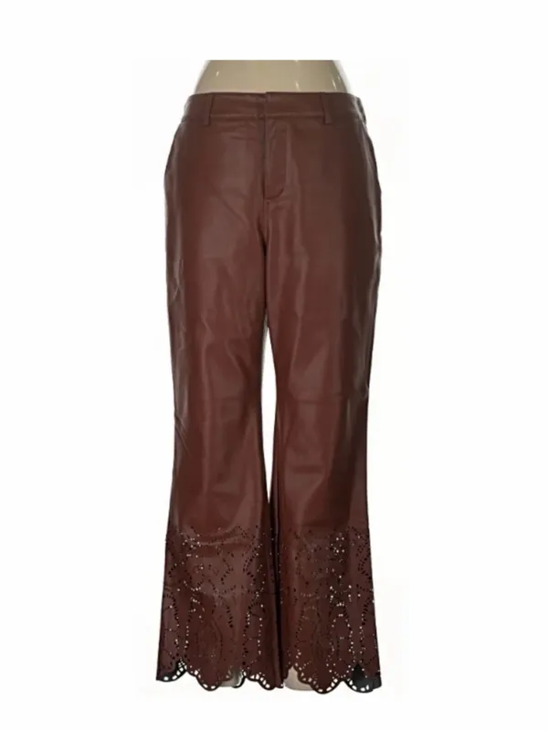 Anthropologie laser cut‎ hem brown faux Leather size 12 ankle crop - Image 4