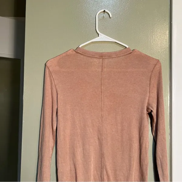 Aerie Women's Size Small Real Soft Button Front Henley Top Beige Tan Ribbed Long - Image 8