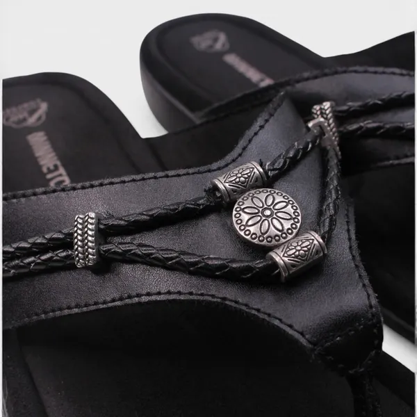 Minnetonka Silverthorne 360 Womens 9 Black Leather Concho Sandals - Image 6