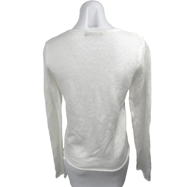 Brandy Melville White Knit Pullover Cozy V Neck Long Sleeve Sweater Top Size S - Image 2
