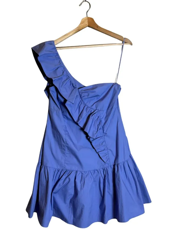 ASTR The Label One Shoulder Ruffle Mini Dress Womens Large Cobalt Blue Chic NWOT - Image 5