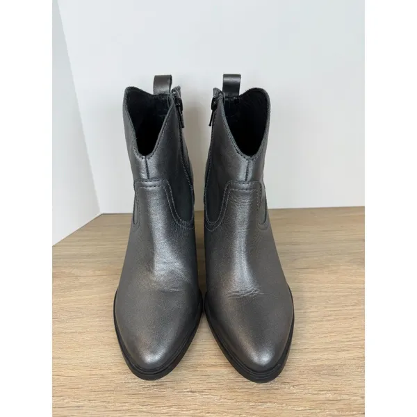 Pure Navy Ankle Boots Womens 38 Metallic Pewter Leather Block Heel Spain Western - Image 2