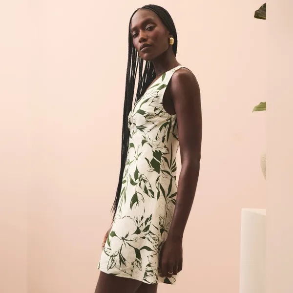 Abercrombie & Fitch Twist-Front Floral Mini Dress, White/Green, Size M, NWT - Image 2