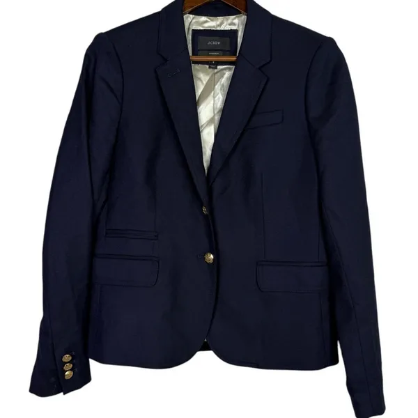 J. Crew Schoolboy Long Sleeve Wool Blend Lined Gold Buttons Blazer 4 Navy Blue - Image 2