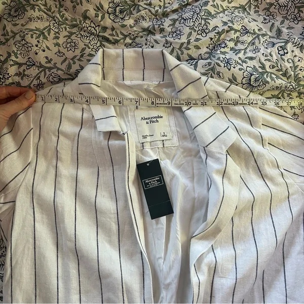 New Abercrombie & Fitch Linen blend Striped Blazer small white black pinstripe - Image 12