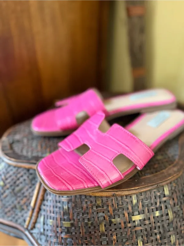 Steve Madden Hot Pink Faux-Croc Slide Mules - Image 3