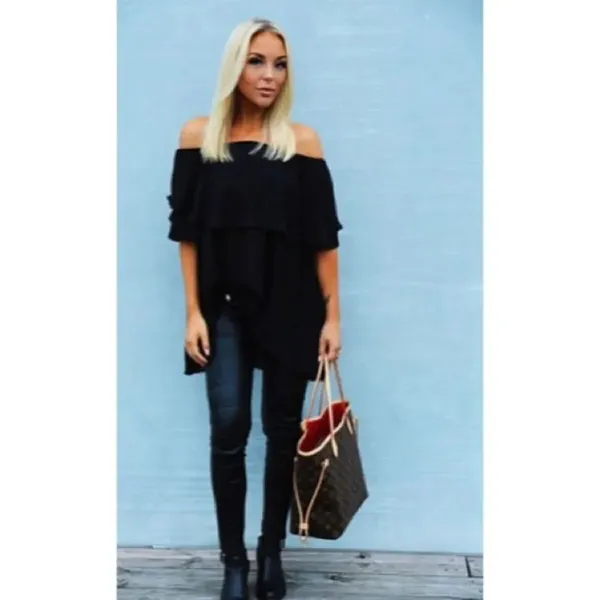 ✨Black Off The Shoulder Dip Hem Blouse✨ Black Size M - Image 2