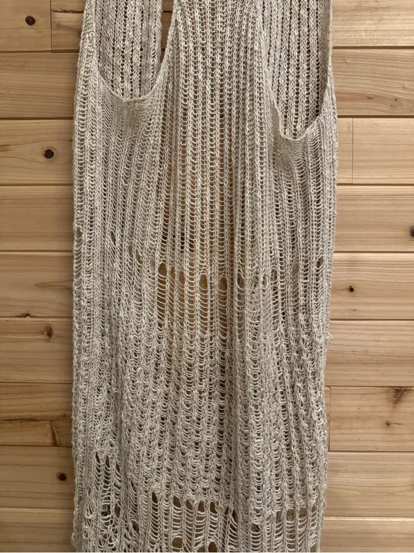 Y2K Mudd Small Crochet Open Knit Full Length Sleeveless Duster Boho Western - Image 6