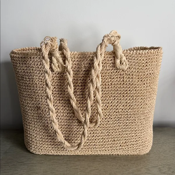 Elegant Tan Woven Tote Bag - Image 2