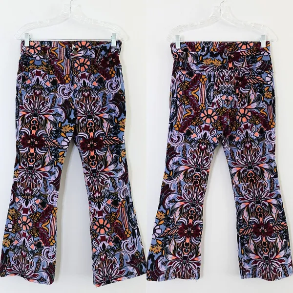 Free People Multicolor Floral Paisley High Rise Boot Cut Flare Pants Size 27/US4 - Image 2