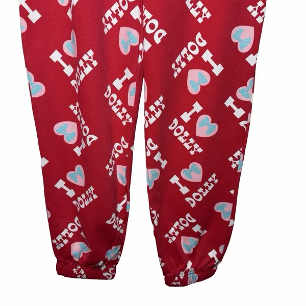 Dolly Parton Pajama Pants L Red I Love Dolly Heart Print Lounge Joggers Cozycore - Image 6