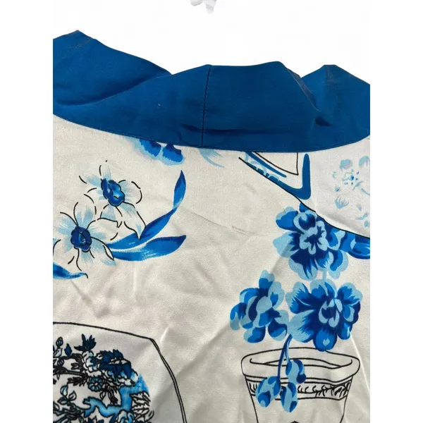 ASilk Japan 100% Pure Silk Japanese Short Robe Sleepwear Flowers Vases Luxury - Image 7