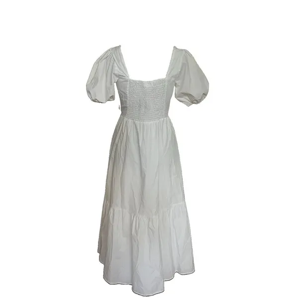 ASTR the Label Women’s White Poplin Puff Sleeve Dress Small Side Slit - Image 3