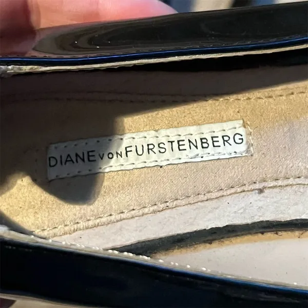 Diane Von Furstenburg Women's Black Patent Leather Ballet Flats Metal Buckle - Image 9