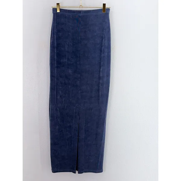 Vintage Poorboy Maxi Skirt Blue Ribbed Knit Back Slit S - Image 5