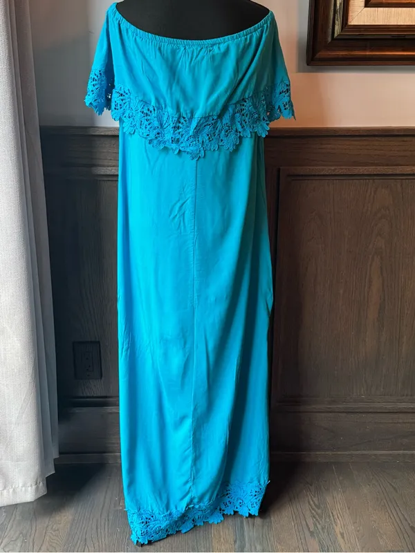 Sisjuly Teal Off-Shoulder Maxi Dress - Image 4