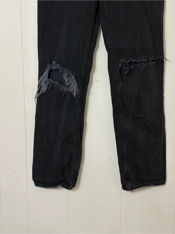 Abercrombie & Fitch 90s Straight Jeans Black Ultra High Rise Distressed Size 27 - Image 3