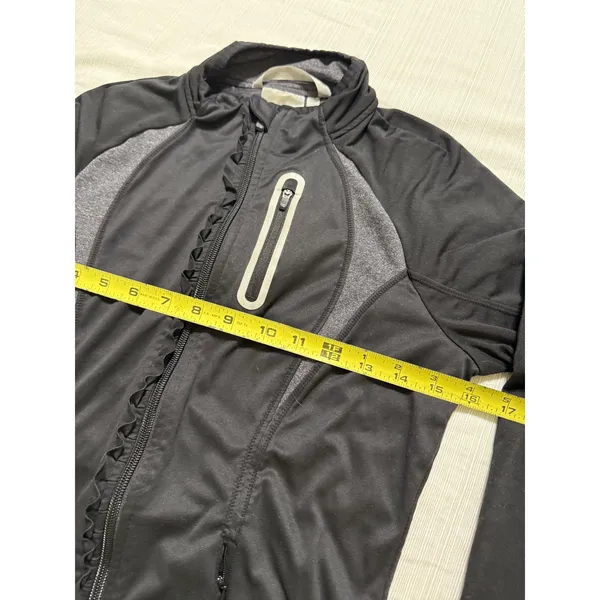 Athleta Womens‎ XS Black Gray Ruffle Full Zip Running Jacket Thumbholes Pockets - Image 4