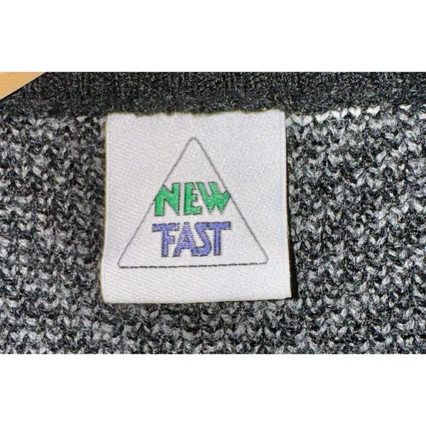 New Fast Long‎ Crop Grandpa Sweater Color Blocked Black Gray Women's Size Medium - Image 7