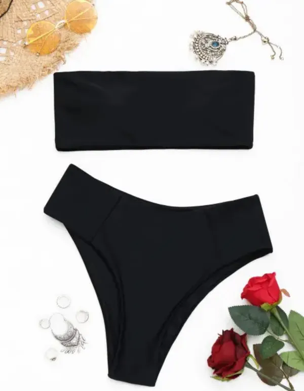 Black Bandeau High Waisted Bikini Set - Image 2