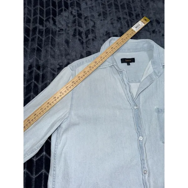 Quince Women's Chambray Shirt Dress Blue Cotton Button Up Mini Tunic Denim Sz S - Image 8