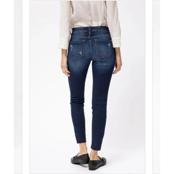 Kancan Mid Rise Ankle Skinny Jeans Size 11/29 Dark Wash Raw Hem KC8396D - Image 11