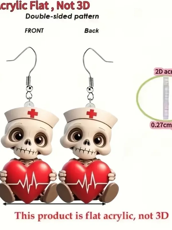 ❤️‍🩹❤️‍🩹❤️‍🩹3 for 12$❤️‍🩹❤️‍🩹❤️‍🩹Cute Nurse Skull Heart Earrings - Red - Image 6