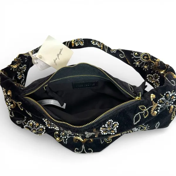 Free People Bohemian Witchy Nashville Nights Beaded Velvet Bag Black NWT Evening - Image 12